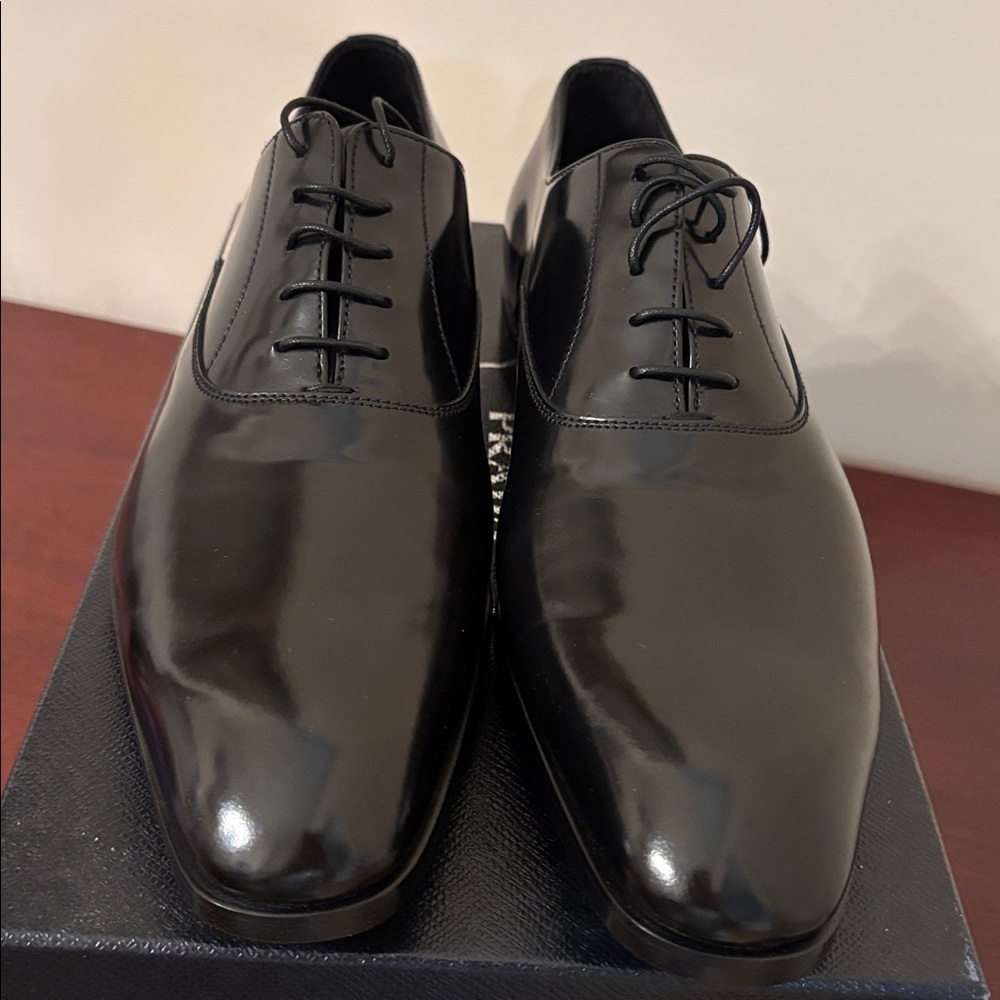 PRADA Spazzolato Fume’ Plain Toe Black Derby Sz.7 - Picture 5 of 16